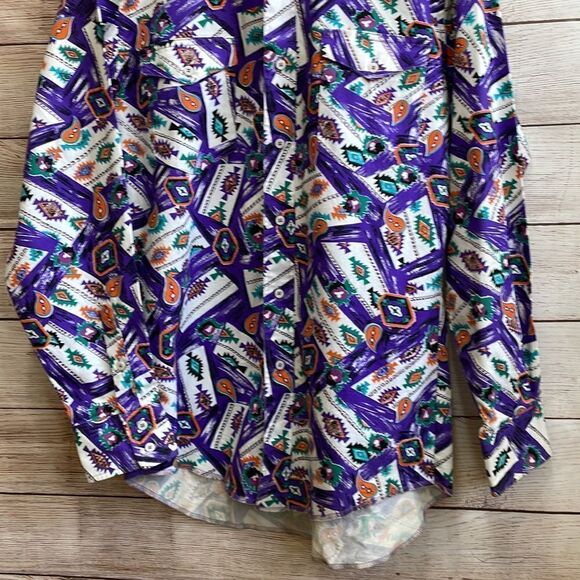 VINTAGE WRANGLER BRUSHPOPPER SHIRT IN AZTEC PRINT - Picture 3 of 9